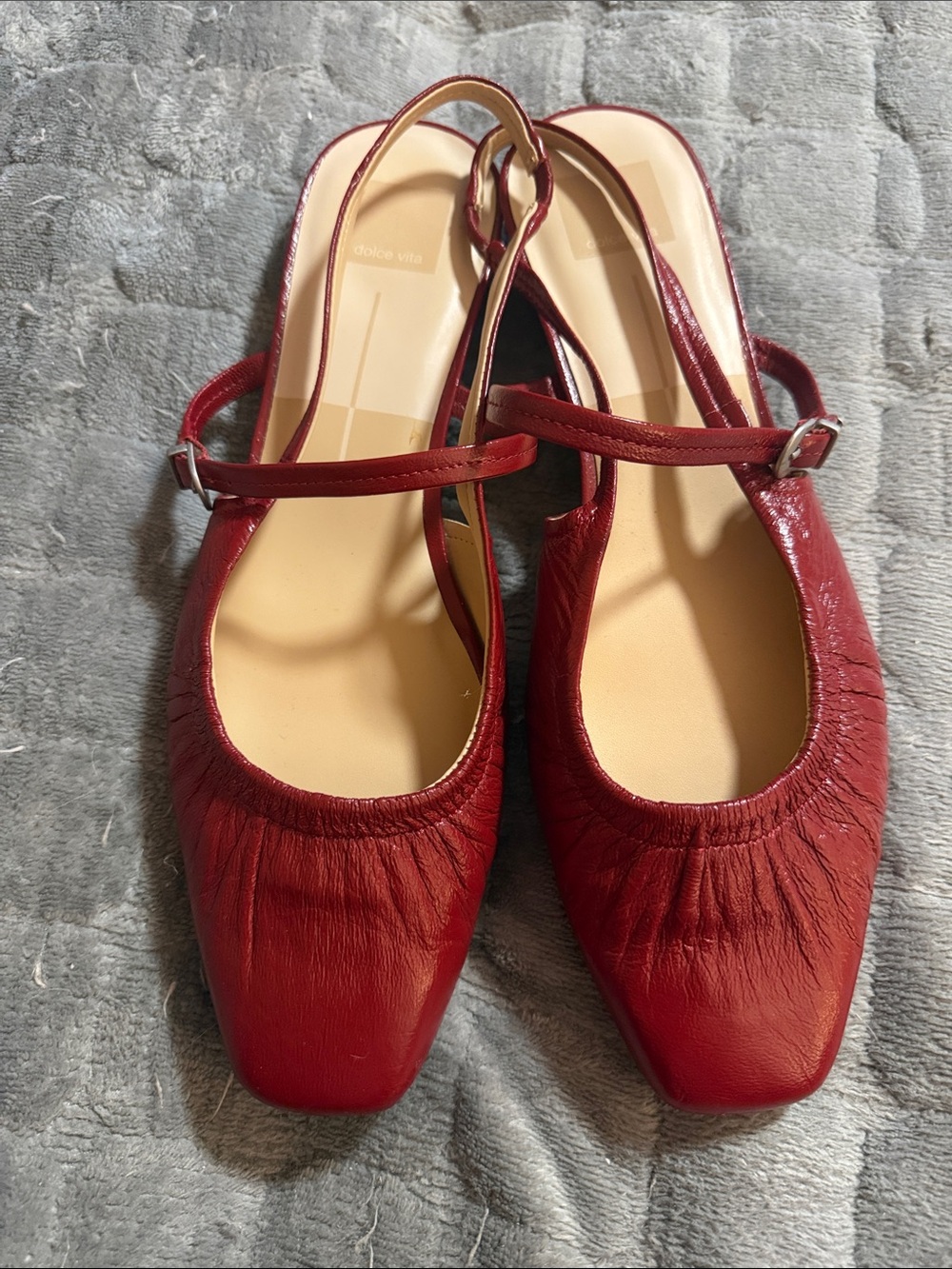 Women’s Dolce Vita Rianne Red Crinkle Patent Slingback Flats Shoes 9.5 EUC